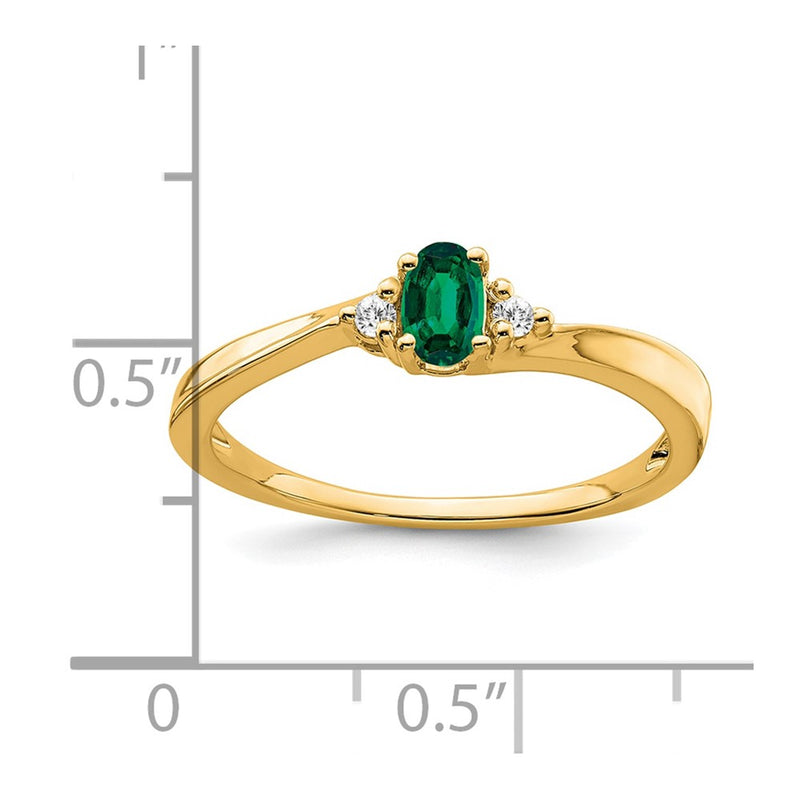 14K Yellow Gold 5x3 Oval May/Lab Created Emerald and Diamond Ring