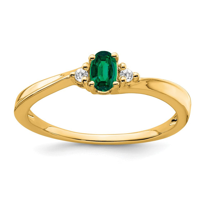 14K Yellow Gold 5x3 Oval May/Lab Created Emerald and Diamond Ring
