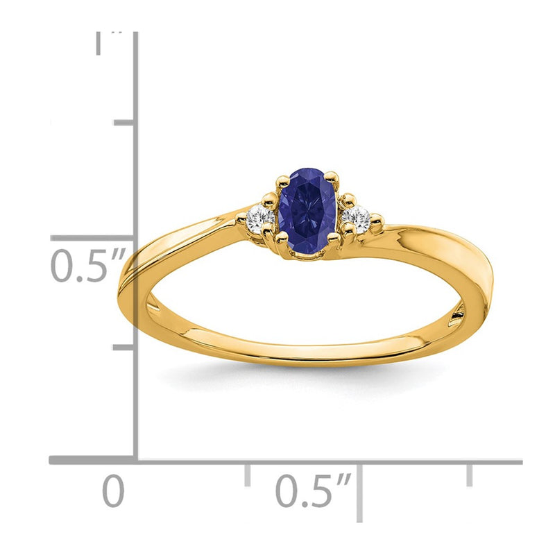 14K Yellow Gold 5x3 Oval September/Lab Created Sapphire and Diamond Ring