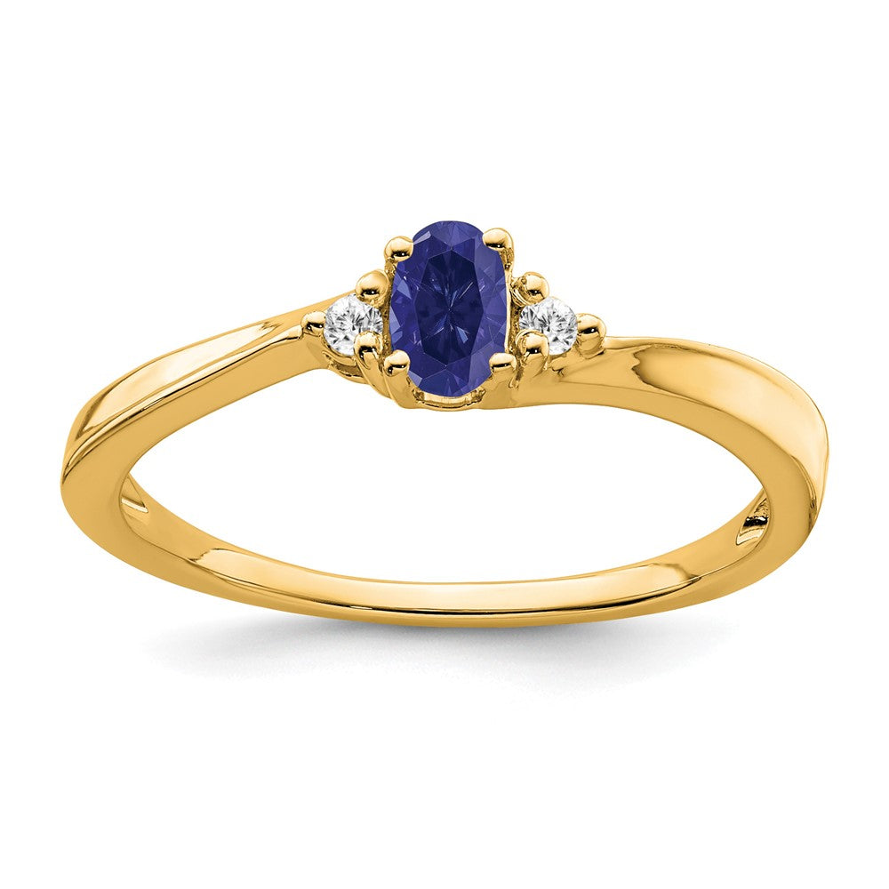 14K Yellow Gold 5x3 Oval September/Lab Created Sapphire and Diamond Ring