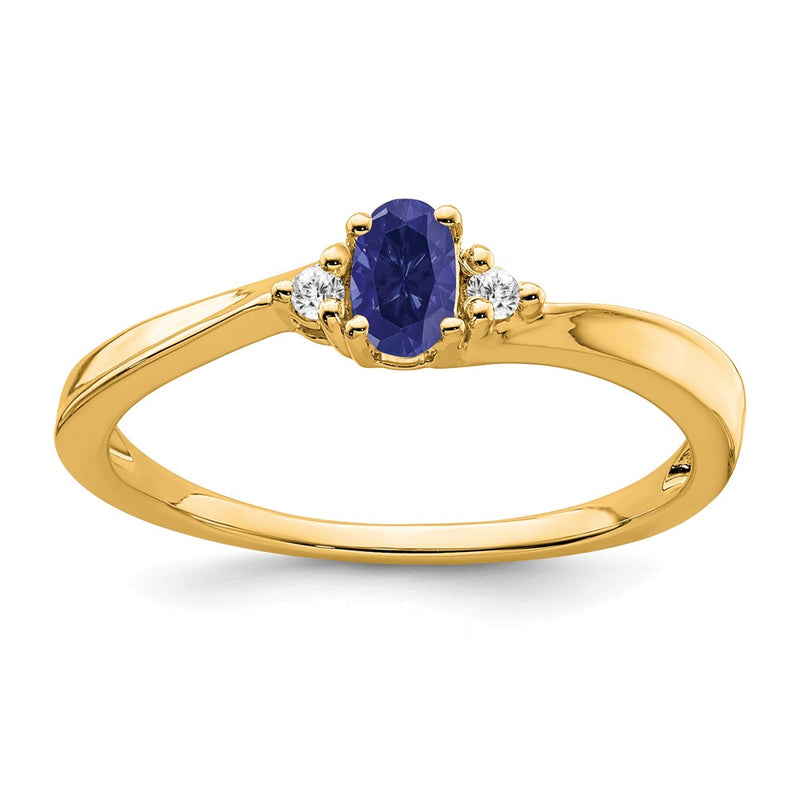 14K Yellow Gold 5x3 Oval September/Lab Created Sapphire and Diamond Ring