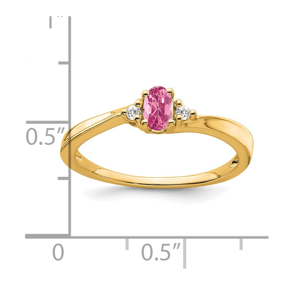 14K Yellow Gold 5x3 Oval October/Pink Tourmaline and Diamond Ring