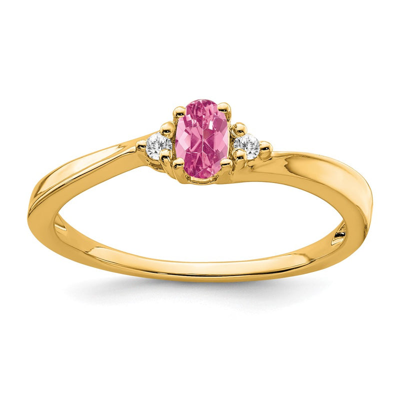 14K Yellow Gold 5x3 Oval October/Pink Tourmaline and Diamond Ring