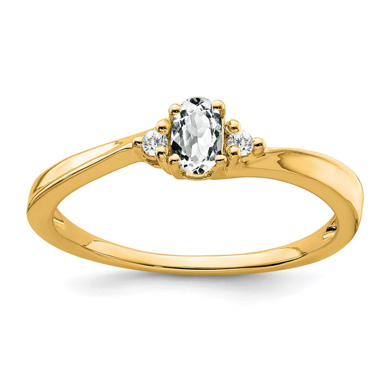 14K Yellow Gold 5x3 Oval April/ Topaz and Diamond Ring