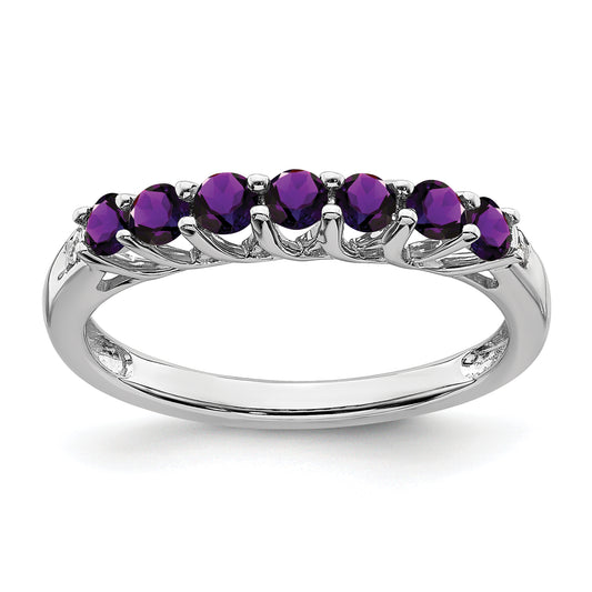10K White Gold Amethyst And Diamond 7-Stone Ring