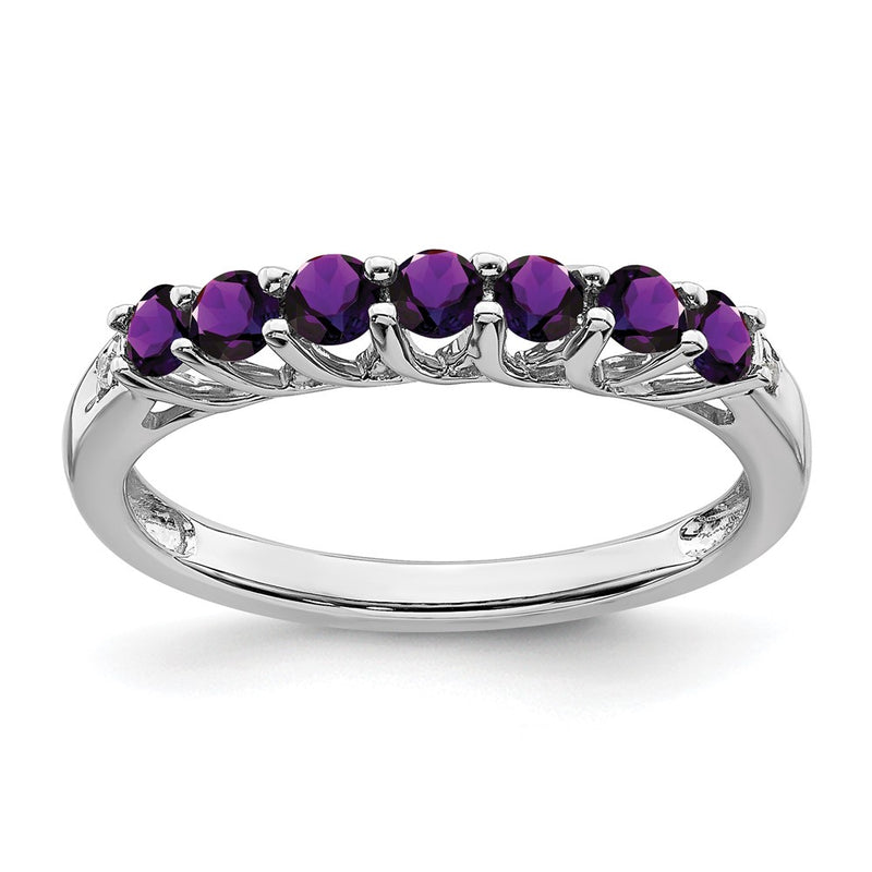 10K White Gold Amethyst And Diamond 7-Stone Ring