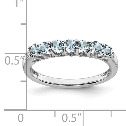 10K White Gold Aquamarine And Diamond 7-Stone Ring