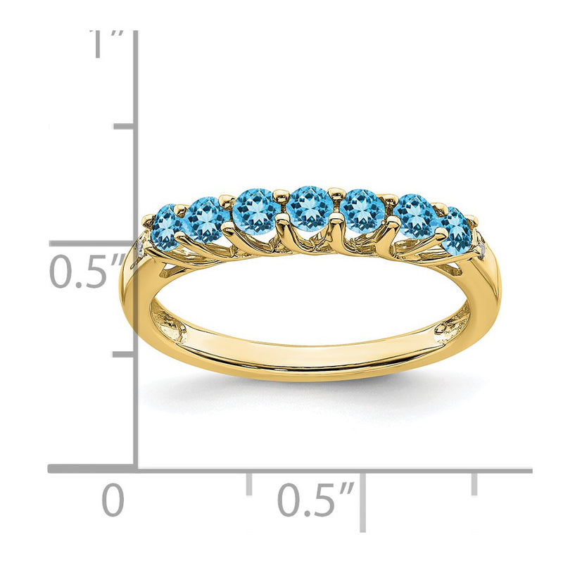 10K Yellow Gold Blue Topaz And Diamond 7-Stone Ring