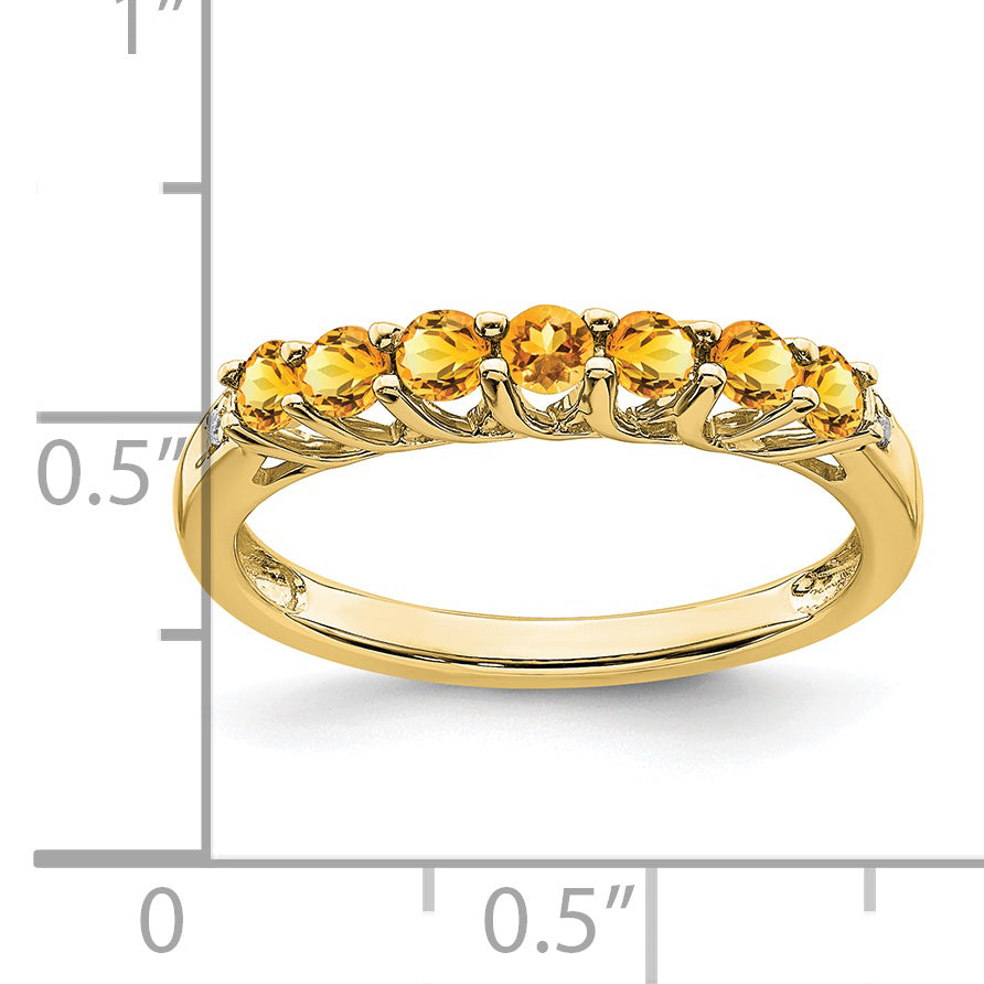 10K Yellow Gold Citrine And Diamond 7-Stone Ring