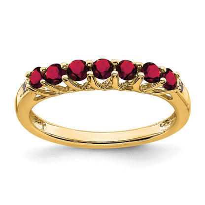 10K Yellow Gold Created Ruby And Diamond 7-Stone Ring