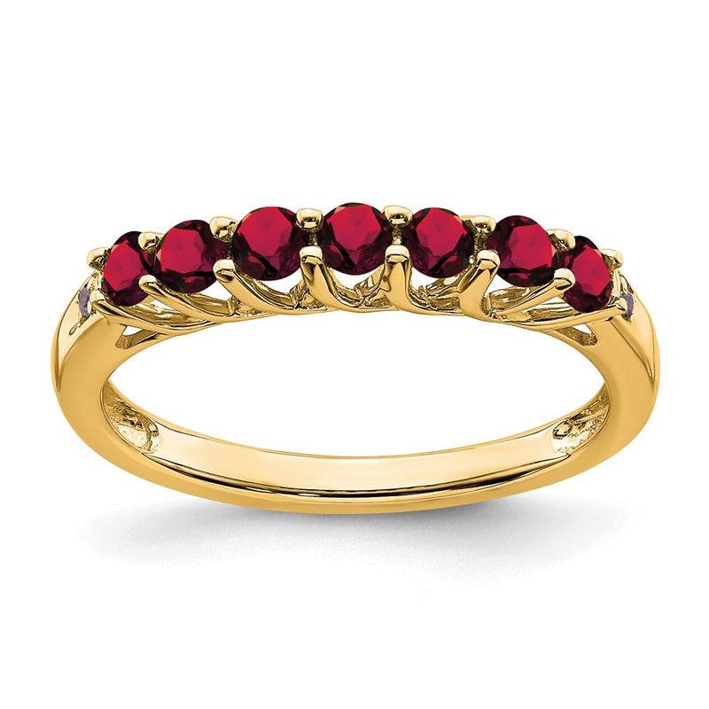 10K Yellow Gold Created Ruby And Diamond 7-Stone Ring