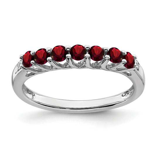 10K White Gold Garnet And Diamond 7-Stone Ring