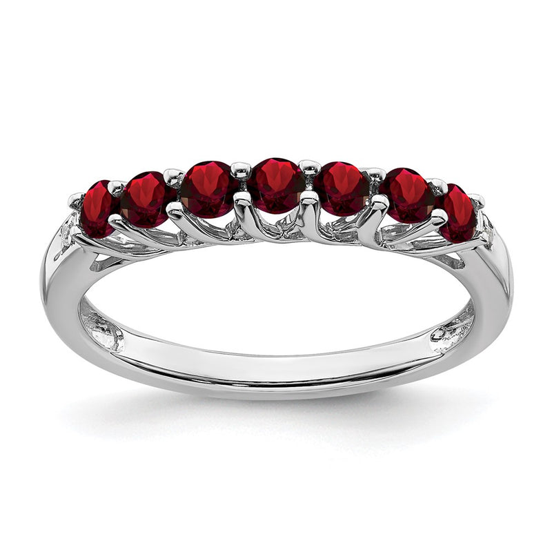 10K White Gold Garnet And Diamond 7-Stone Ring