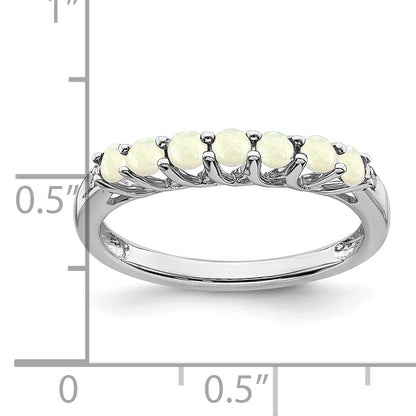 10K White Gold Created Opal And Diamond 7-Stone Ring