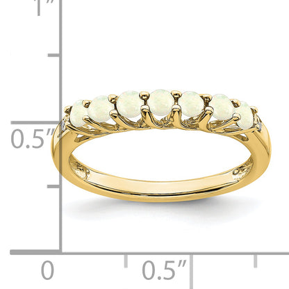 10K Yellow Gold Created Opal And Diamond 7-Stone Ring