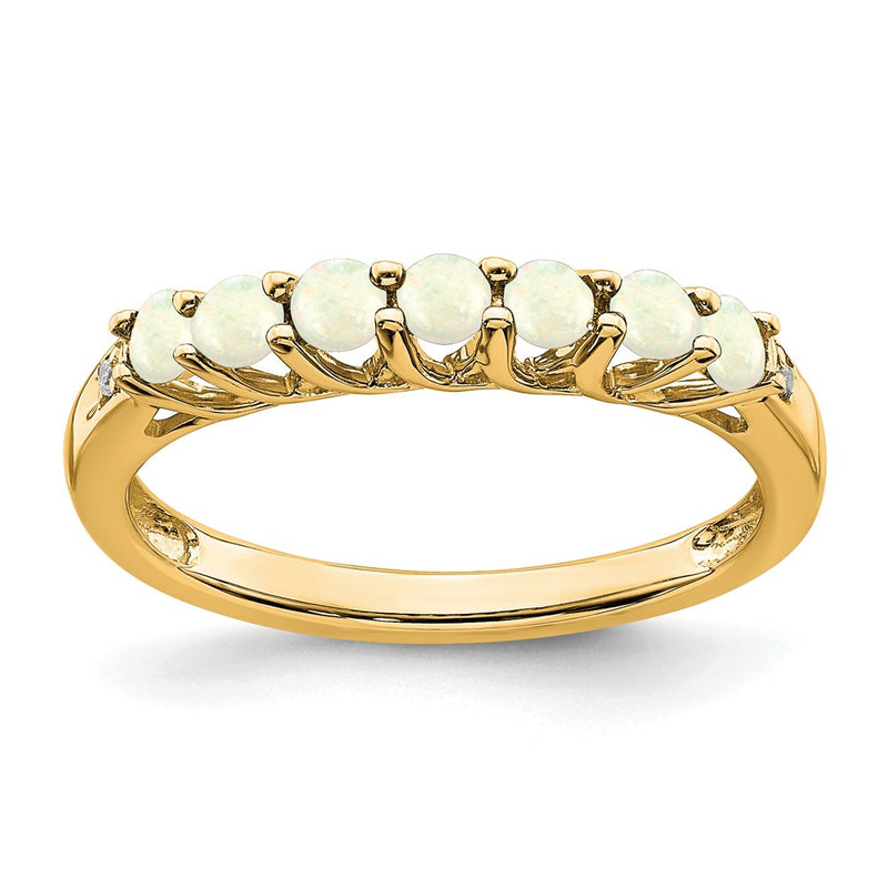 10K Yellow Gold Created Opal And Diamond 7-Stone Ring