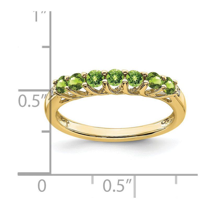 10K Yellow Gold Peridot And Diamond 7-Stone Ring