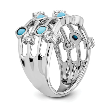 14k White Gold Turquoise and White Topaz Ring