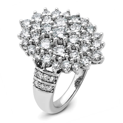 14K White Gold 2 5/8 Carat Lab Grown Diamond Vs/Si+ G+ Complete Cluster Fashion Ring