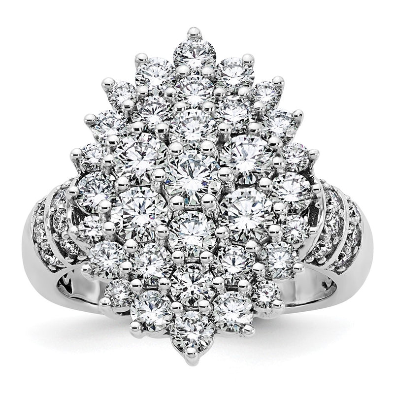 14K White Gold 2 5/8 Carat Lab Grown Diamond Vs/Si+ G+ Complete Cluster Fashion Ring