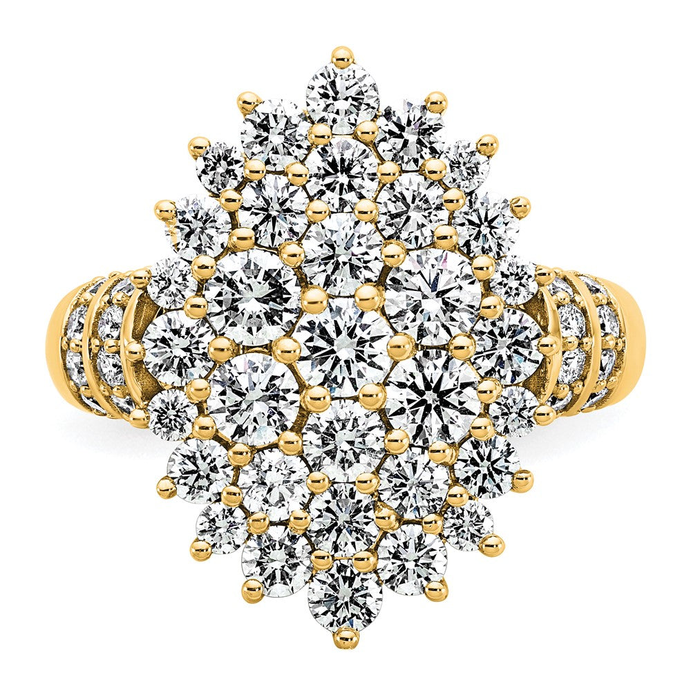 14K Yellow Gold 2 5/8 carat Lab Grown Diamond VS/SI+ G+ Complete Cluster Fashion Ring