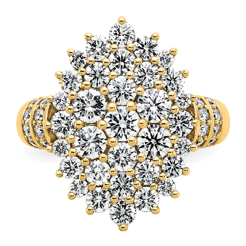 14K Yellow Gold 2 5/8 carat Lab Grown Diamond VS/SI+ G+ Complete Cluster Fashion Ring