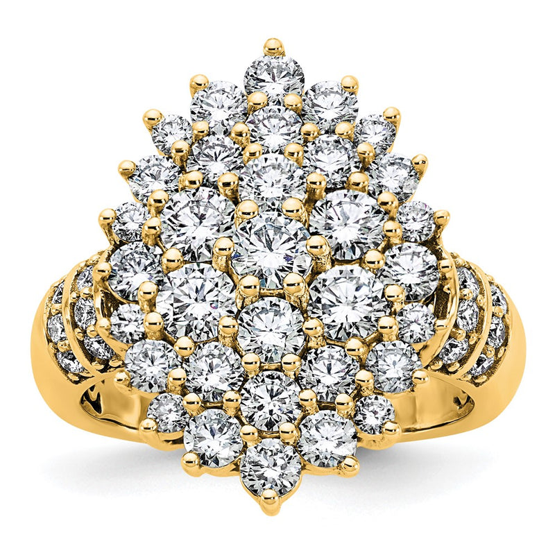 14K Yellow Gold 2 5/8 carat Lab Grown Diamond VS/SI+ G+ Complete Cluster Fashion Ring