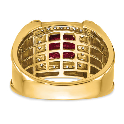 14k Yellow Gold 1/4 Ct. Lab Grown Diamond VS/SI+ G+ and Lab Created Ruby Men's Ring