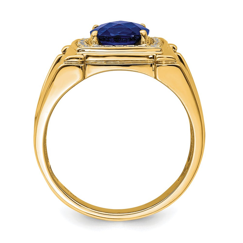 14k Yellow Gold 1/4 Ct. Lab Grown Diamond VS/SI+ G+ and Lab Created Blue Sapphire Men's Ring