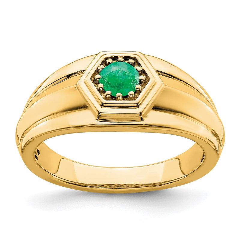 14K Yellow Gold Emerald Mens Ring