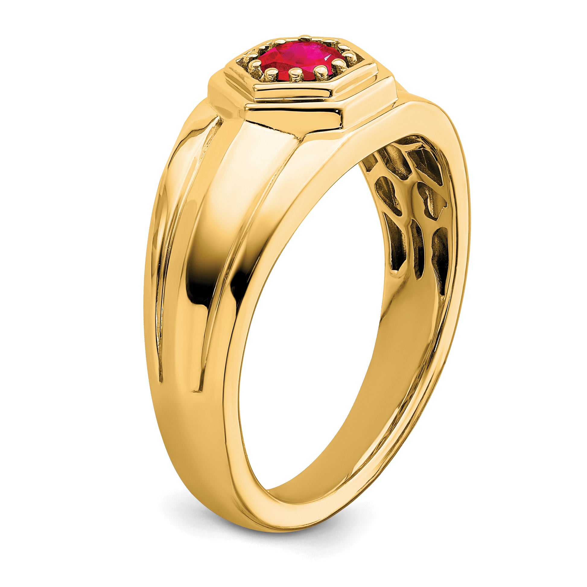 14K Yellow Gold Ruby Mens Ring