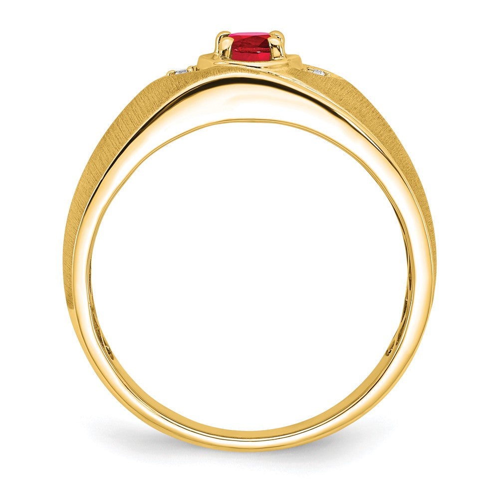 14K Yellow Gold Oval Ruby and Real Diamond Mens Ring