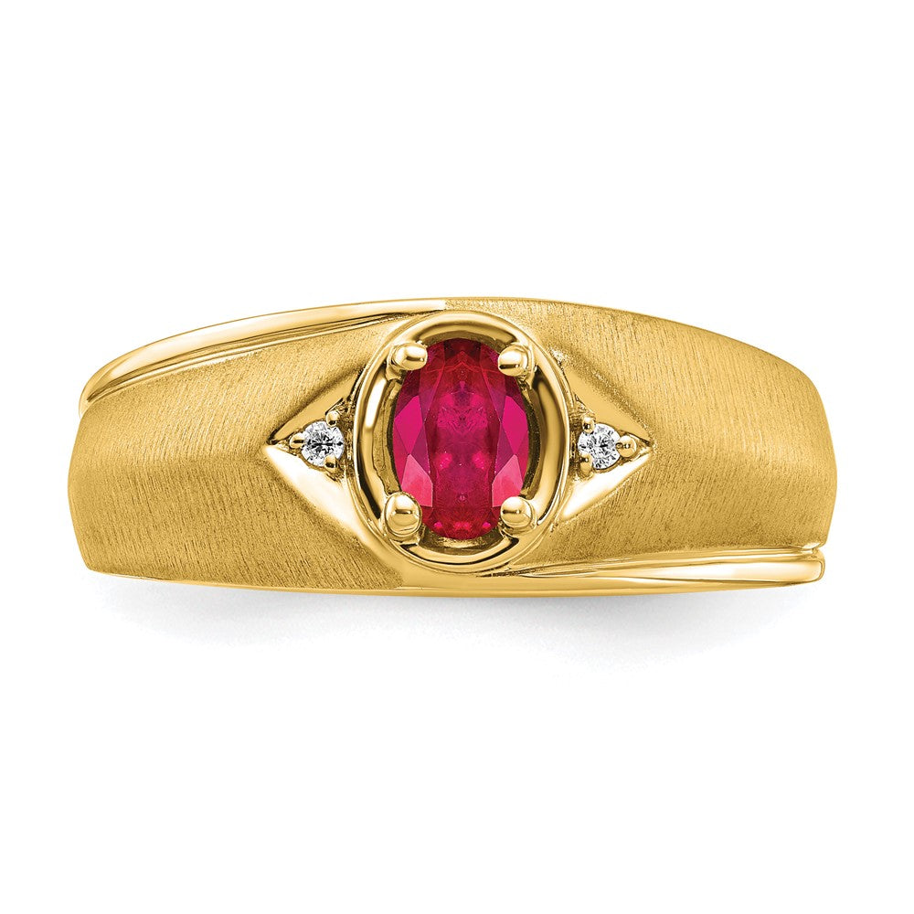 14K Yellow Gold Oval Ruby and Real Diamond Mens Ring