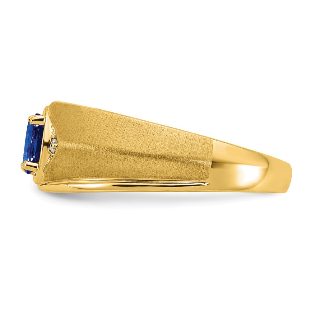 14K Yellow Gold Oval Sapphire and Real Diamond Mens Ring