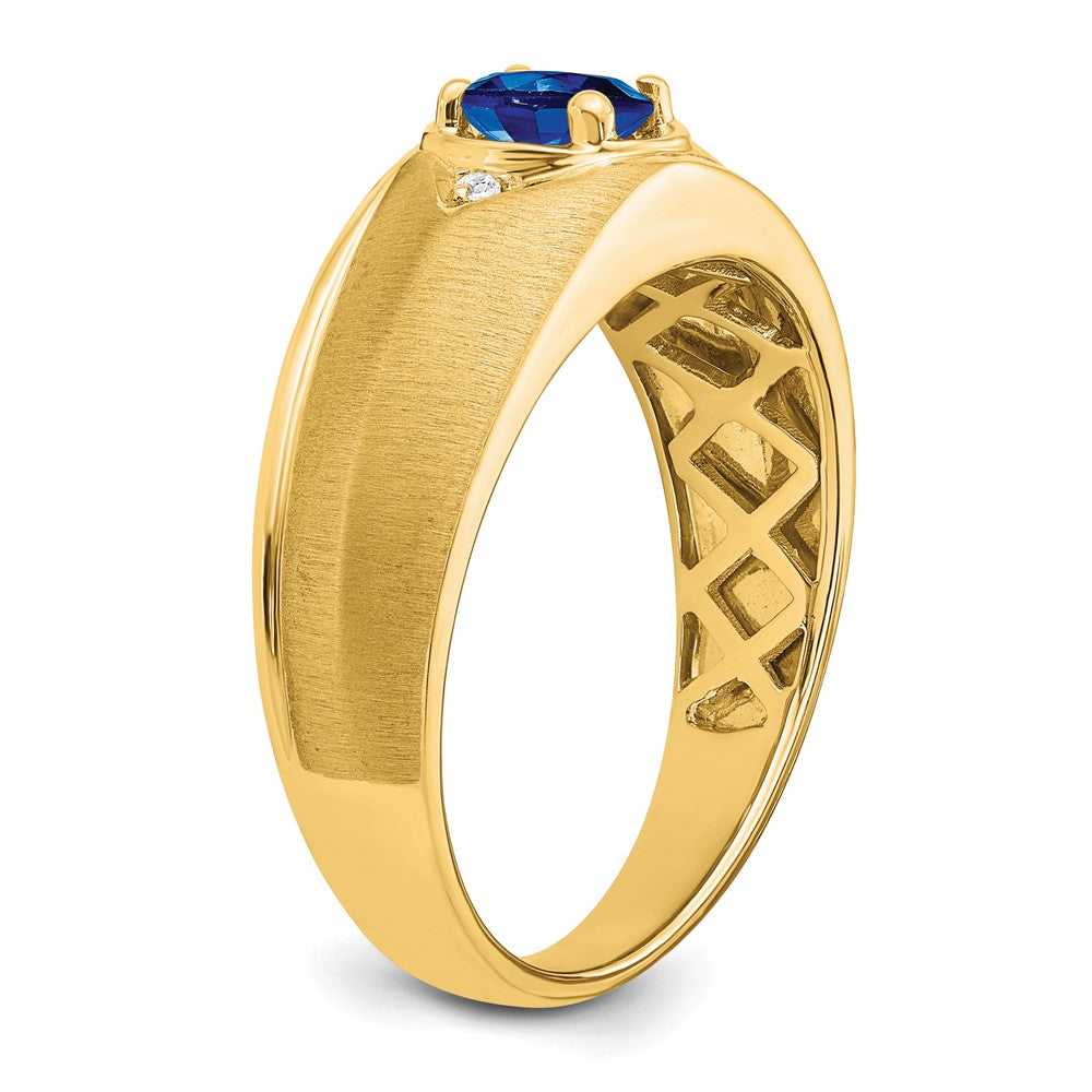 14K Yellow Gold Oval Sapphire and Real Diamond Mens Ring