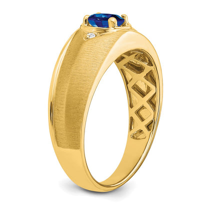 14K Yellow Gold Oval Sapphire and Real Diamond Mens Ring
