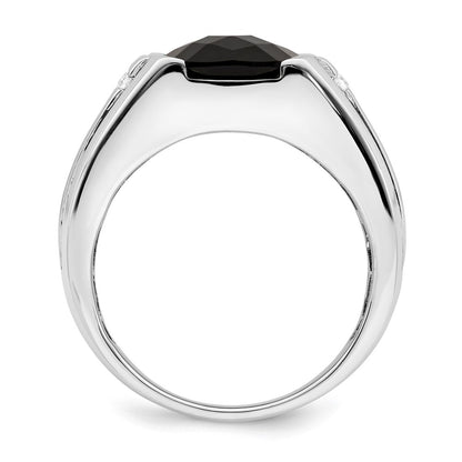 14k White Gold Onyx and Real Diamond Mens Ring