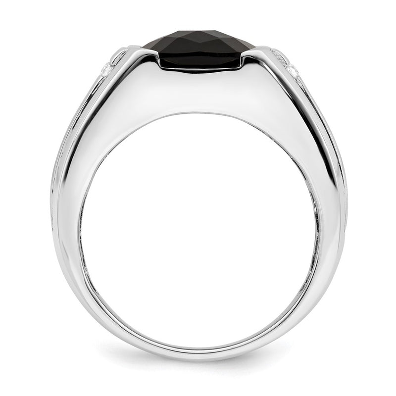 14k White Gold Onyx and Real Diamond Mens Ring