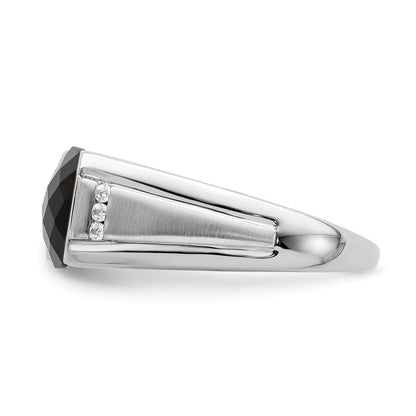 14k White Gold Onyx and Real Diamond Mens Ring