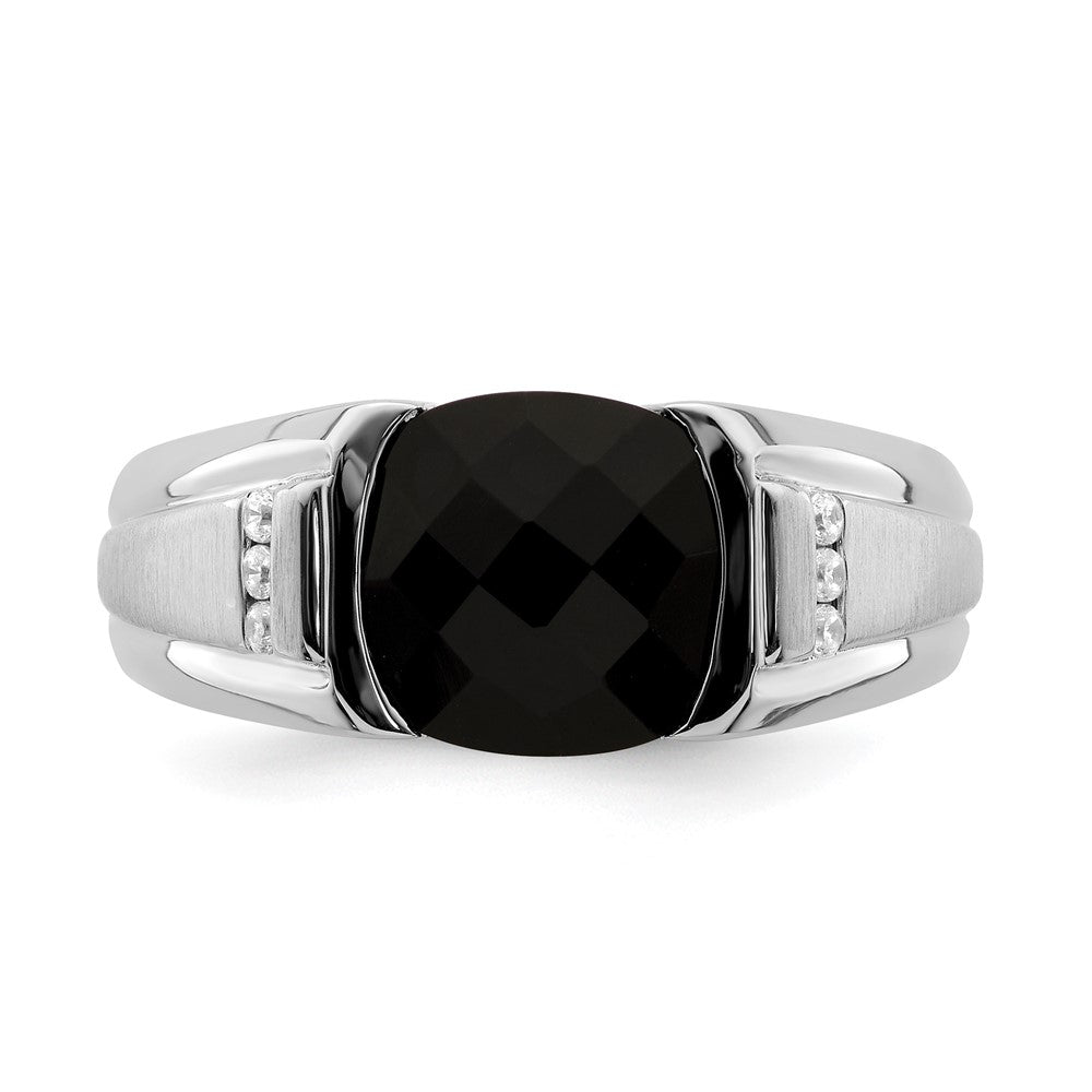 14k White Gold Onyx and Real Diamond Mens Ring