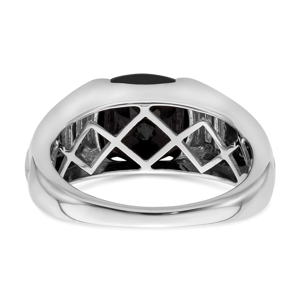 14k White Gold Onyx and Real Diamond Mens Ring