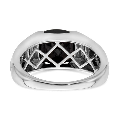 14k White Gold Onyx and Real Diamond Mens Ring