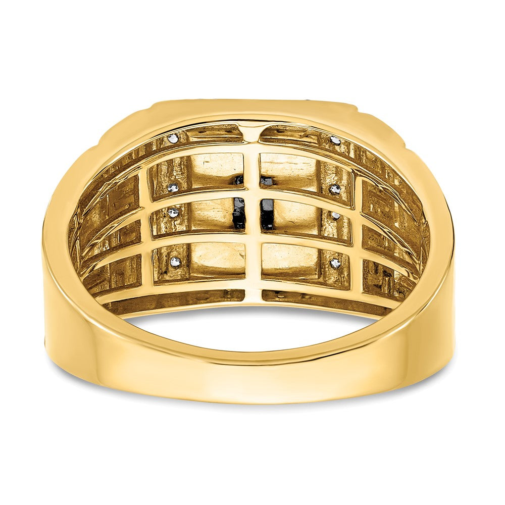 14k Yellow Gold 1/5 Ct. Lab Grown Diamond VS/SI+ G+ and Onyx Greek Key Design Men's Ring