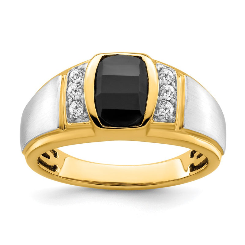 14k Two-Tone Gold Onyx and Real Diamond Mens Ring