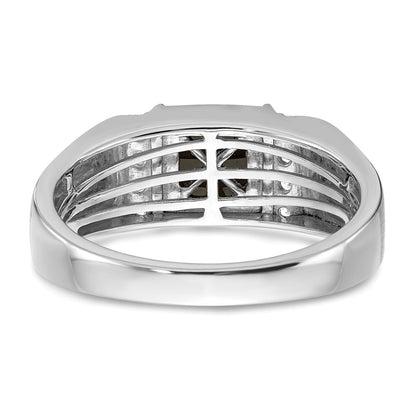 14k White Gold Square Onyx and Real Diamond Mens Ring