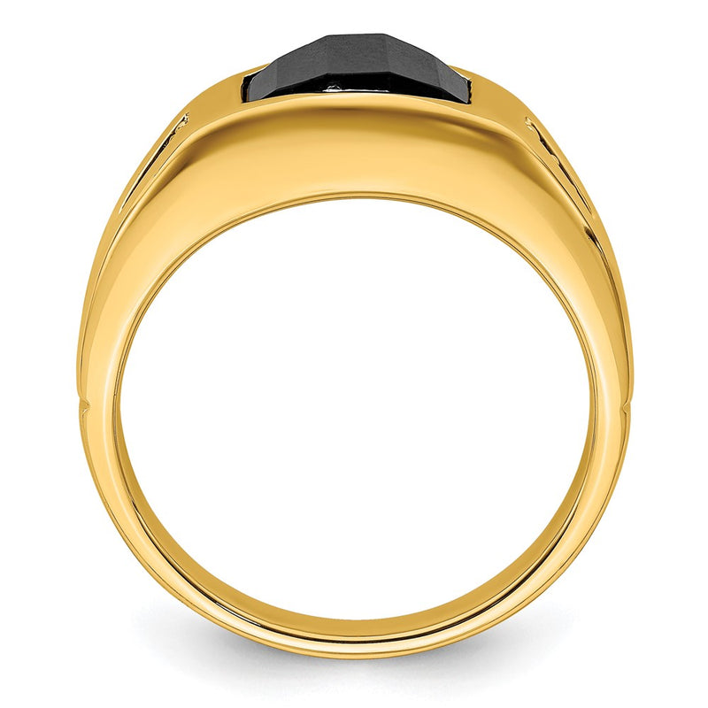 14K Yellow Gold Onyx and Real Diamond Mens Ring