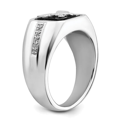 14k White Gold Onyx and Real Diamond Eagle Mens Ring