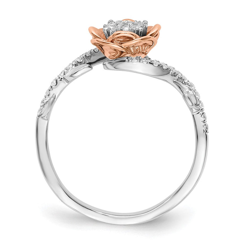 14K Two Tone Rose And White Gold 1/4 Carat Lab Grown Diamond Vs/Si+ G+ Complete Flower Ring