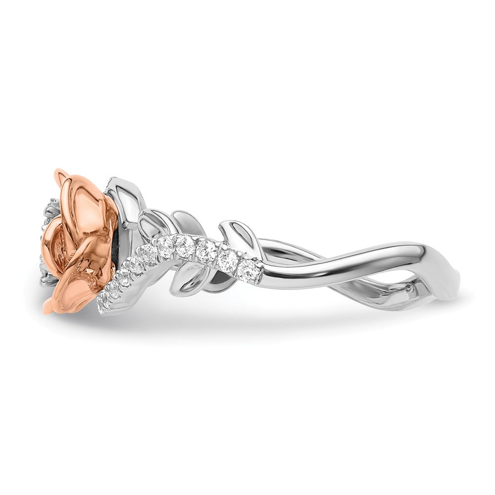 14K Two Tone Rose And White Gold 1/4 Carat Lab Grown Diamond Vs/Si+ G+ Complete Flower Ring