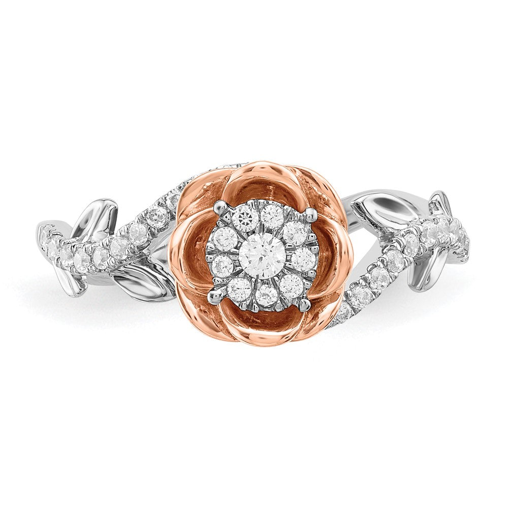 14K Two Tone Rose And White Gold 1/4 Carat Lab Grown Diamond Vs/Si+ G+ Complete Flower Ring